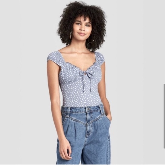 Blue and White floral Milkmaid  Bodysuit - Picture 6 of 6